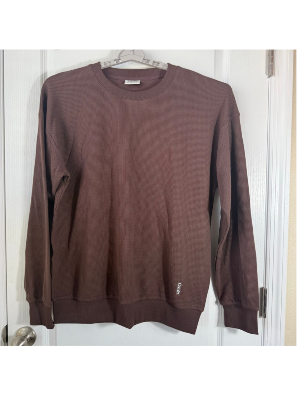 Men's Comfrt Brown Waffle Long Sleeve Shirt XL